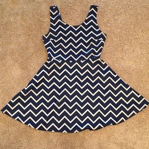 Navy and White Chevron Midi Dress